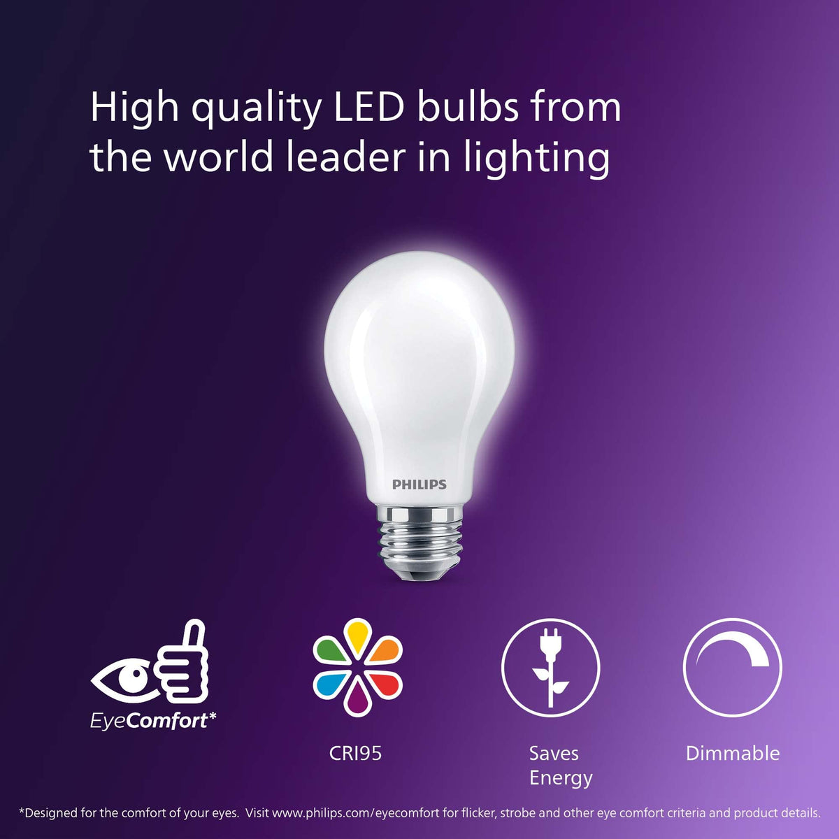 Philips LED 60W A19 Ultra Definition dimmed warm glow setting for evenings