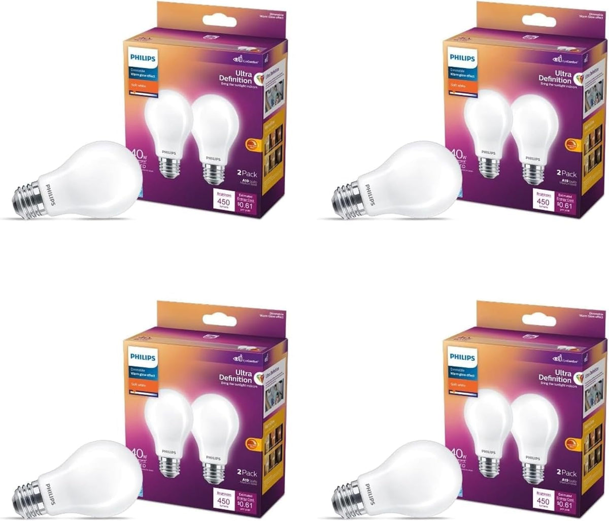 Philips LED 60W A19 Ultra Definition front view with warm 2700K glow