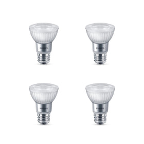 Philips LED 75W PAR20 4-pack frosted bulbs emit warm 3000K light.
