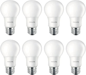 Philips LED A19 8-pack soft white 2700K frosted for warm ambient lighting.