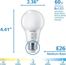 Philips A19 dimmable frosted bulb for smooth brightness control