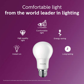 Philips LED Basic Frosted A19 installed in a lamp for instant illumination