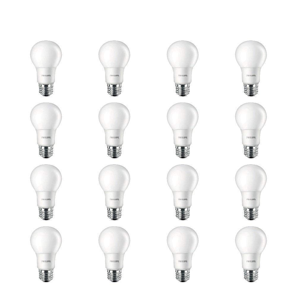 Philips LED Basic Frosted A19 in living room emitting warm ambient light