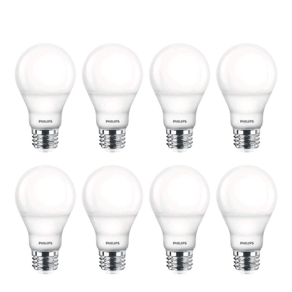 Philips LED A19 dimmable bulb delivering 800 lumens for cozy, adjustable light.