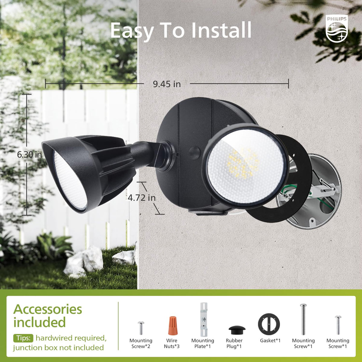 Philips outdoor flood light with easy hardwired installation
