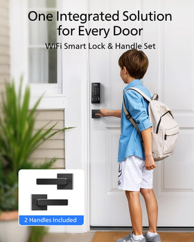 Matte black lever handles add a cohesive modern look.
