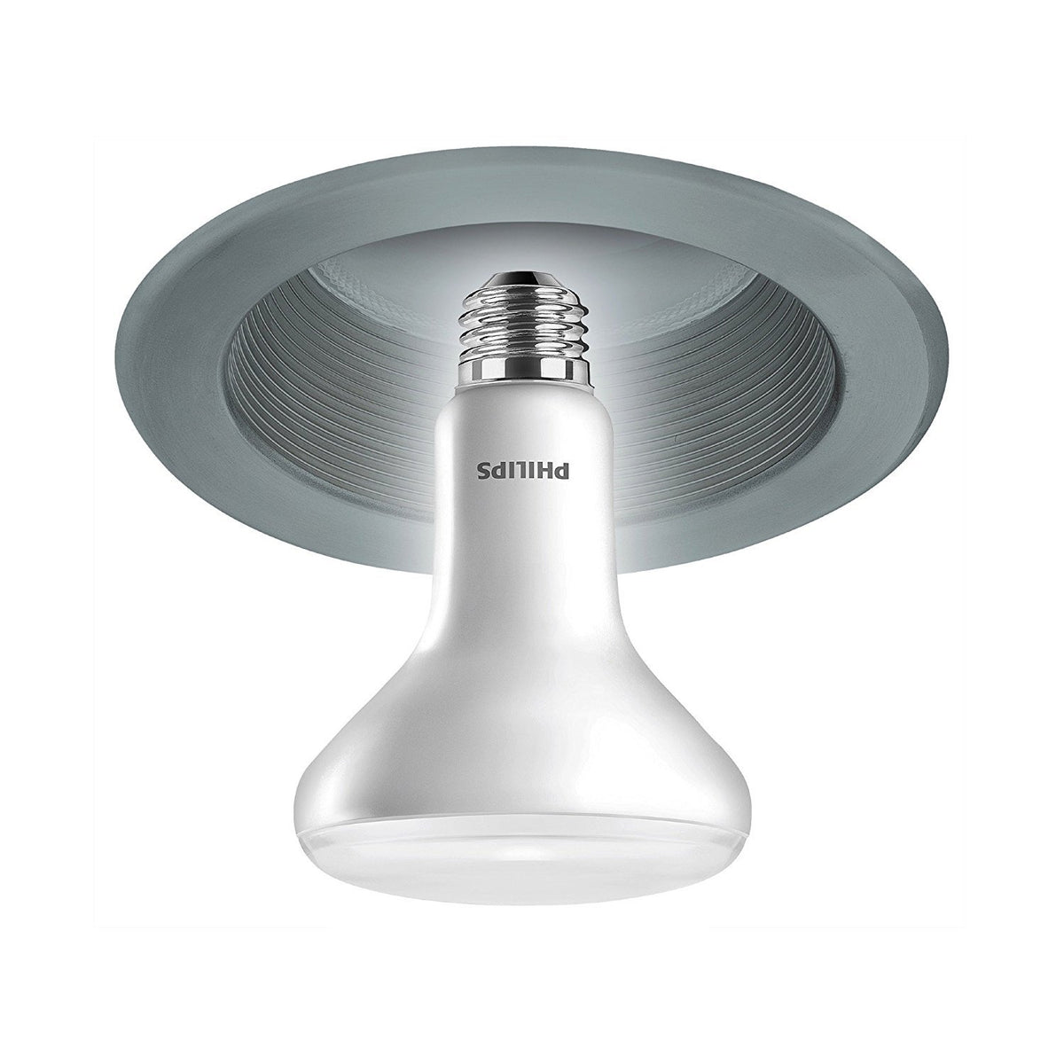 Philips BR30 LED bulb emphasizes constant brightness with non-dimmable operation in living spaces.