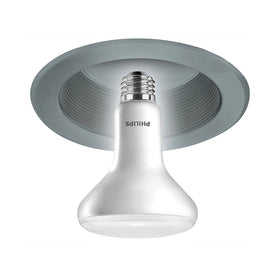 Philips BR30 LED bulb emphasizes constant brightness with non-dimmable operation in living spaces.