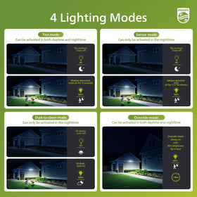 Philips daylight flood light in dusk-to-dawn mode for nighttime visibility.