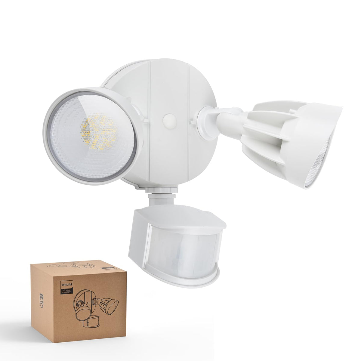 Philips outdoor security light dual-heads offer wide coverage for safe walkways.
