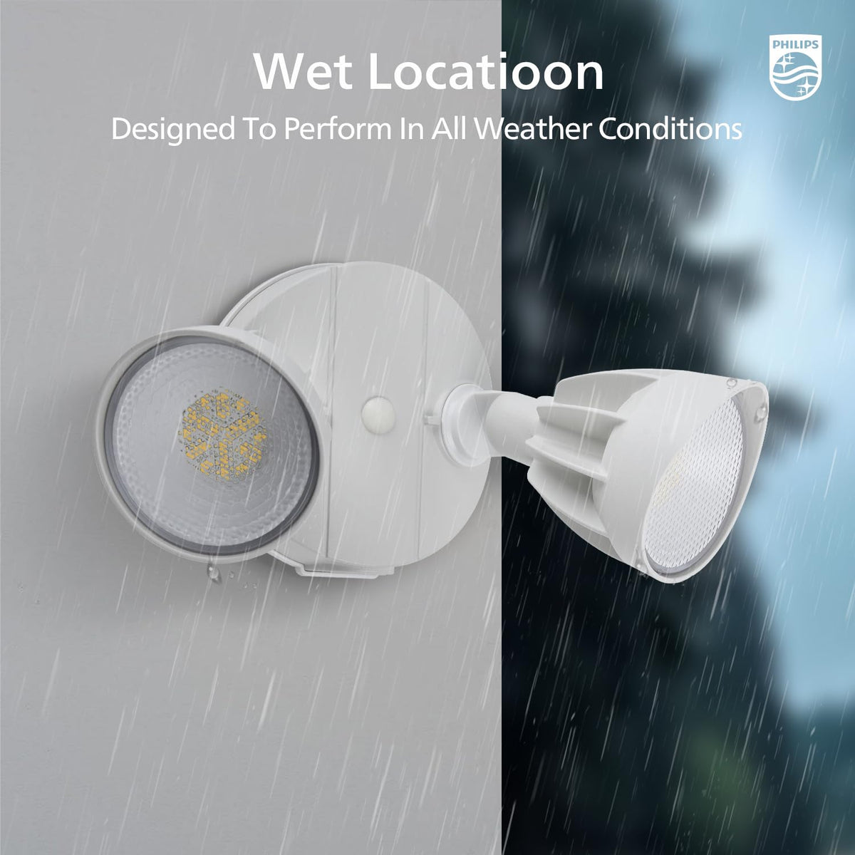 Philips outdoor security light enables broad perimeter lighting.