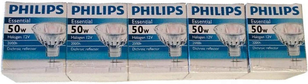 Philips pack of five MR16 halogen bulbs for landscape lighting.
