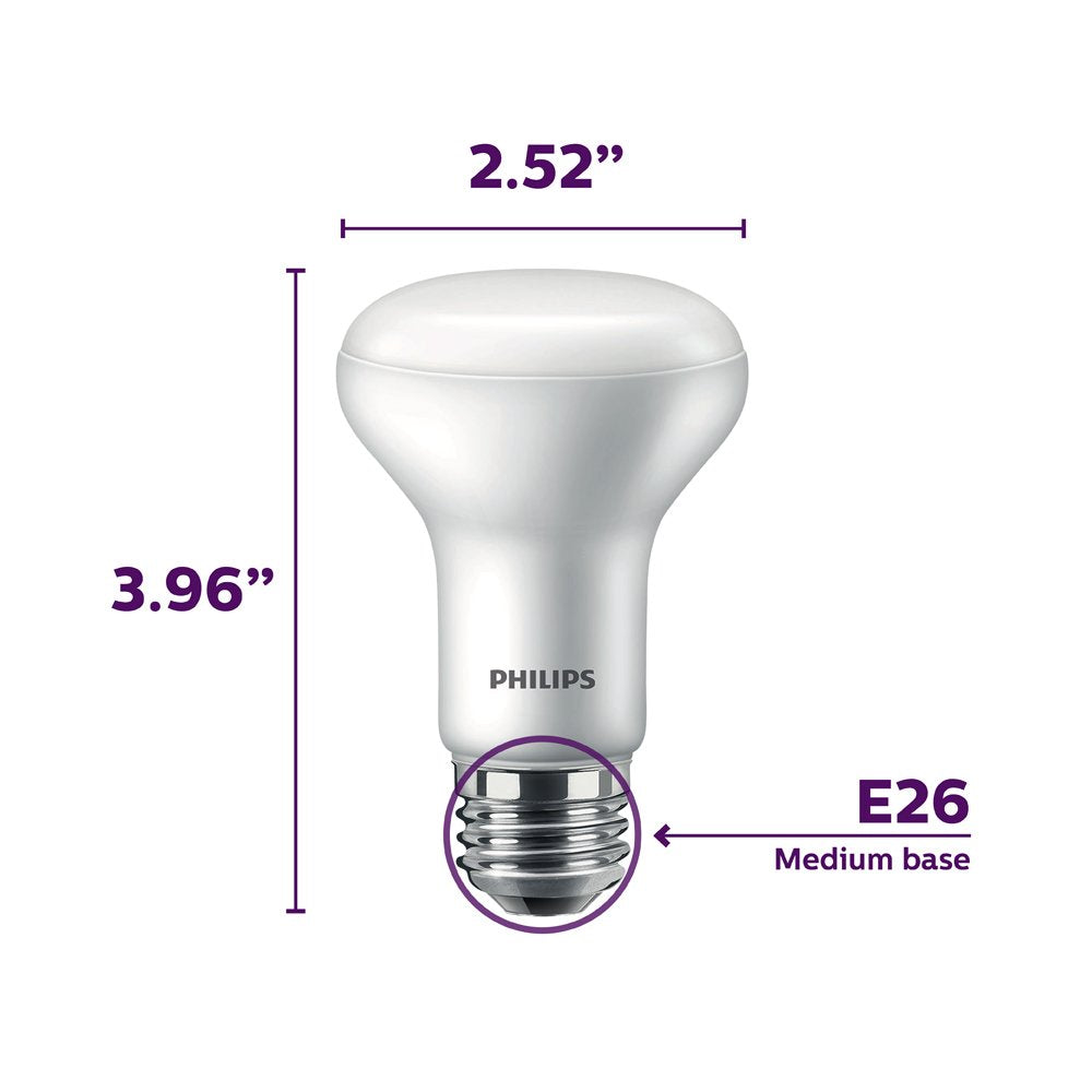 Philips R20 LED flood light four-pack packaging showcasing energy-efficient bulbs