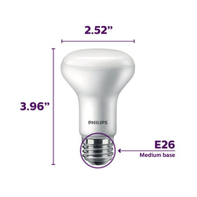Philips R20 LED flood light four-pack packaging showcasing energy-efficient bulbs