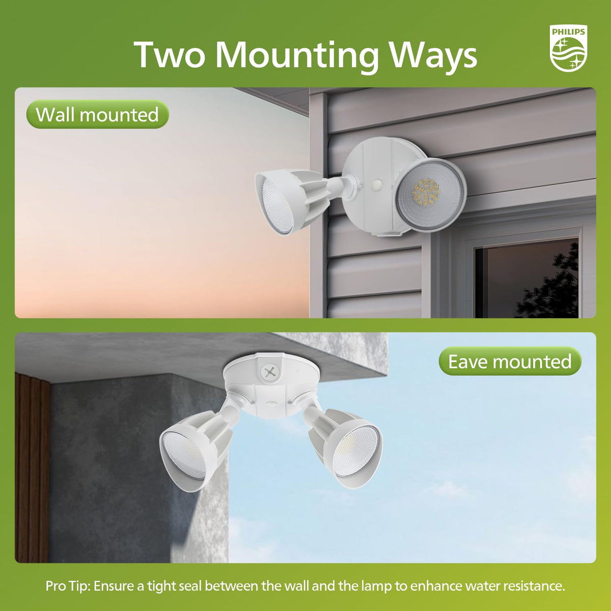 Philips weatherproof flood light designed for wet locations and harsh weather.