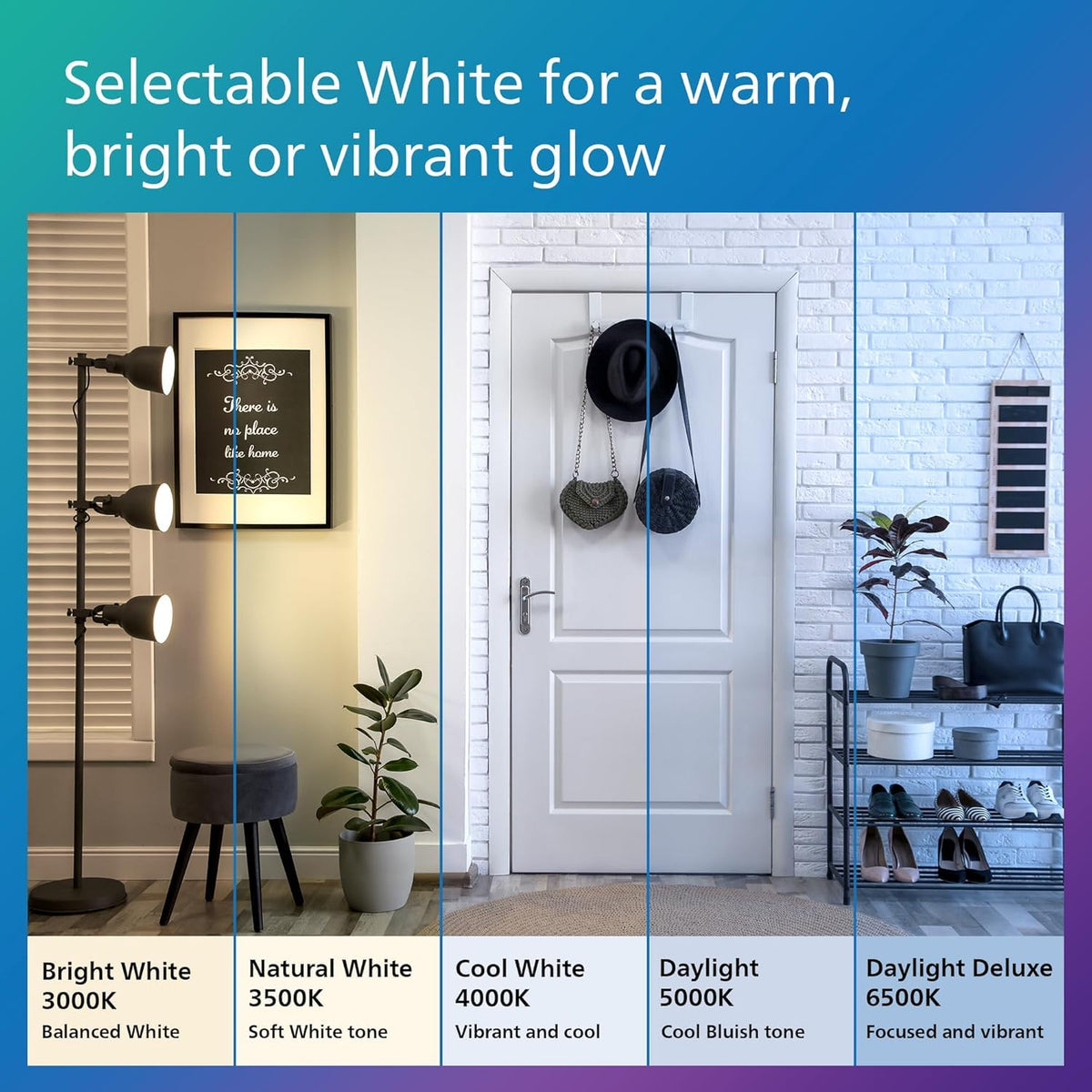Philips selectable white 2700K–5000K range for customizable ambiance
