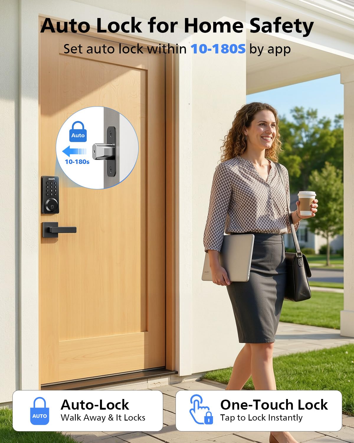 Philips Smart Lock auto-lock feature helps secure doors after set intervals.