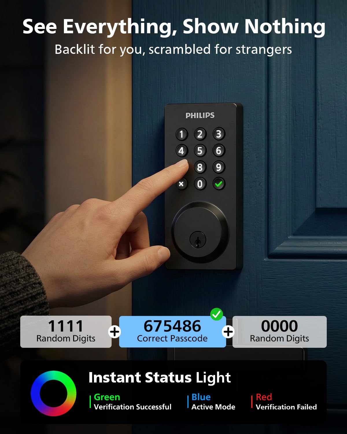 Philips Smart Lock battery indicator alerts when power is running low.