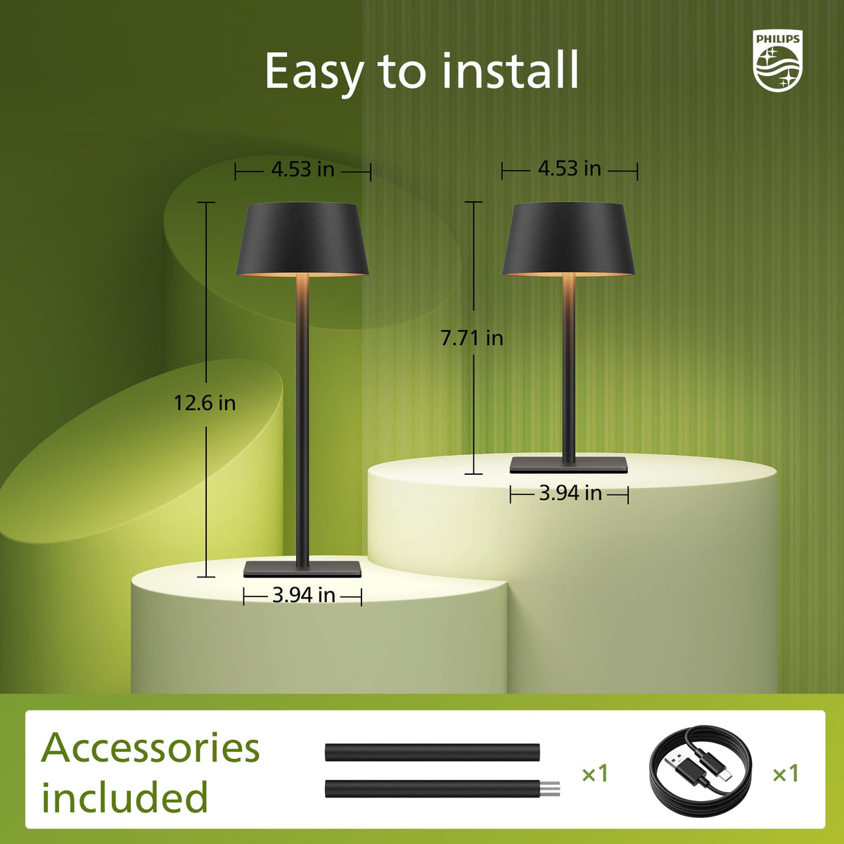 Philips Solar Outdoor Table Lamp solar panel charging powers cordless use