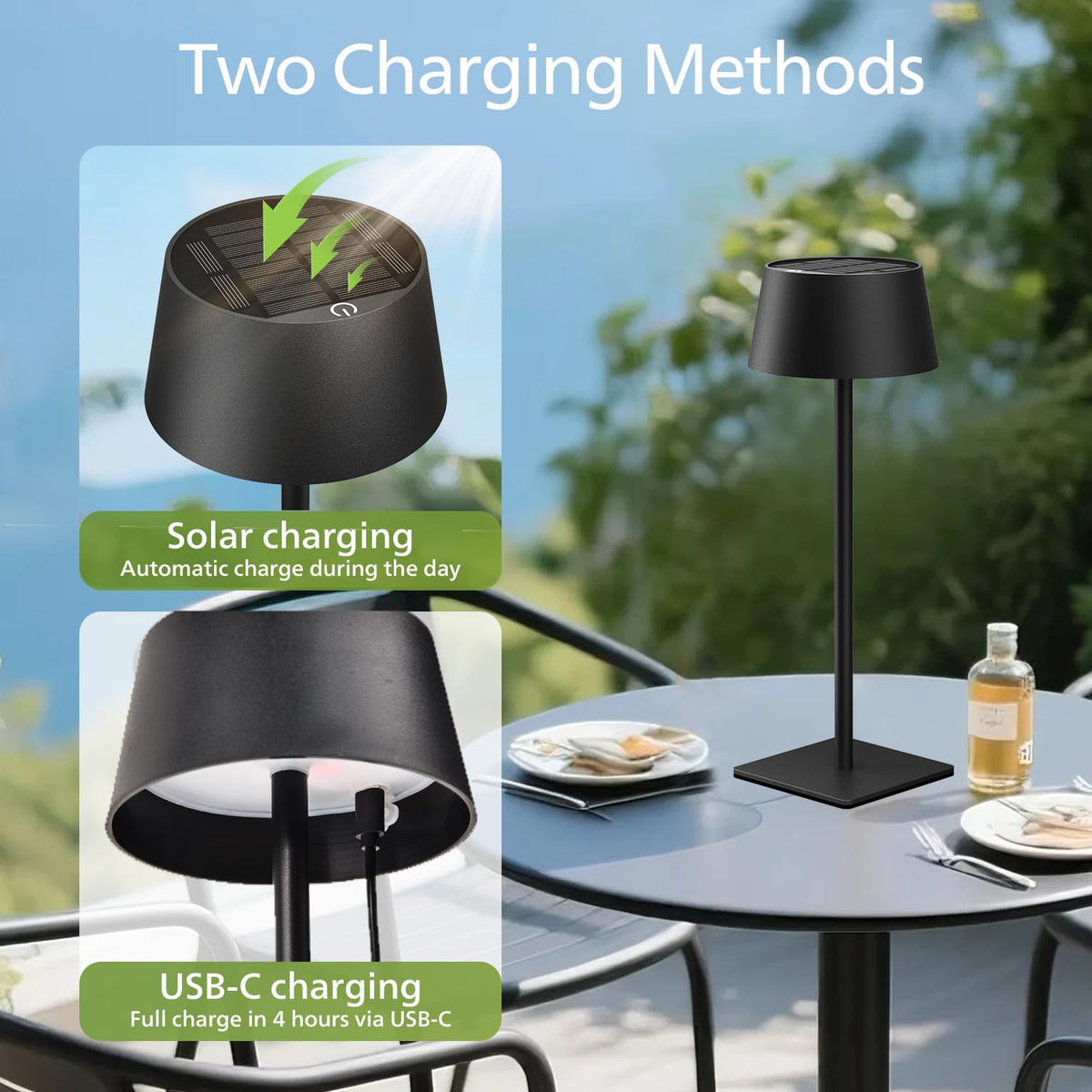 Philips Solar Outdoor Table Lamp USB-C charging port in action