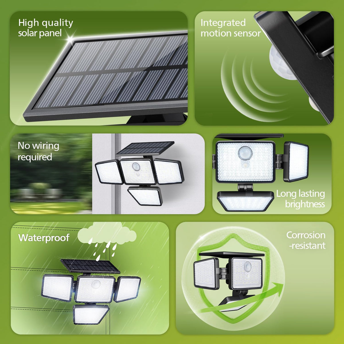 Philips solar floodlight with four adjustable heads delivers flexible lighting coverage.