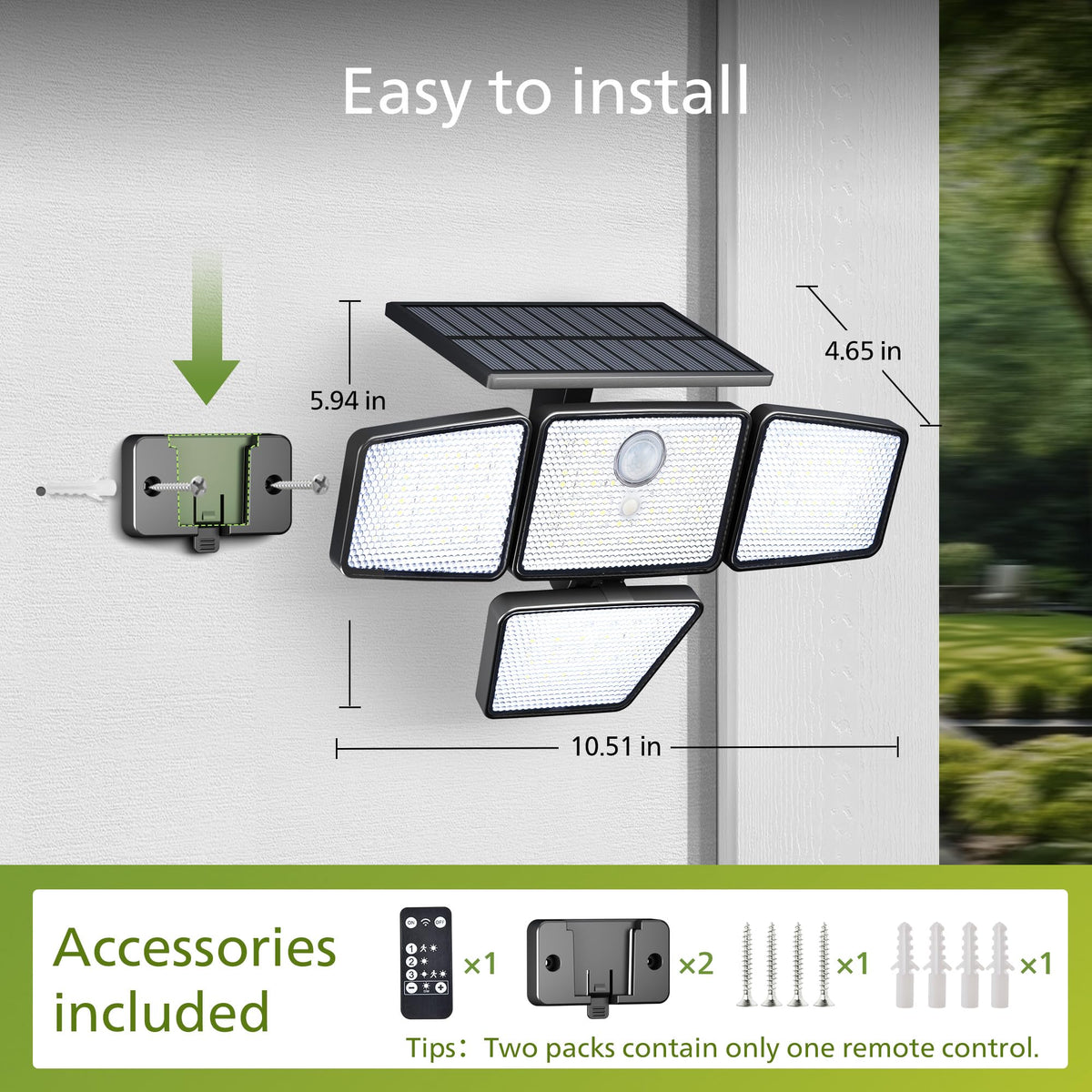 PIR motion sensor detects activity up to 29.35 feet for enhanced perimeter lighting.