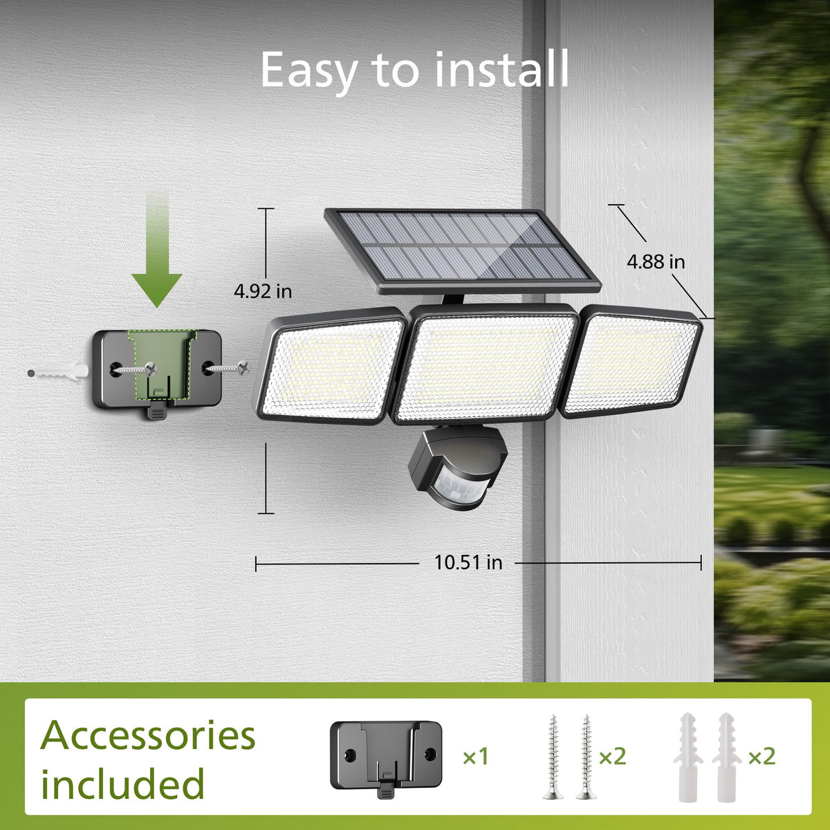 Three-head Philips outdoor light offers flexible coverage along paths.