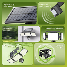 Philips solar security light with PIR motion sensor detects movement up to 49.2 feet.