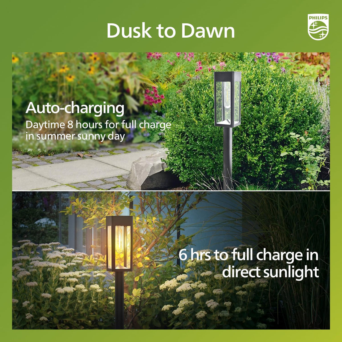 Philips warm glow adds inviting ambiance to gardens and walkways.