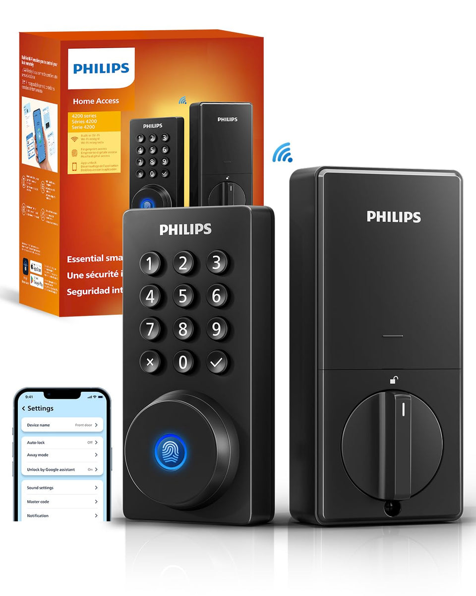 Philips Wi-Fi door lock front view showing modern keyless entry and secure access.