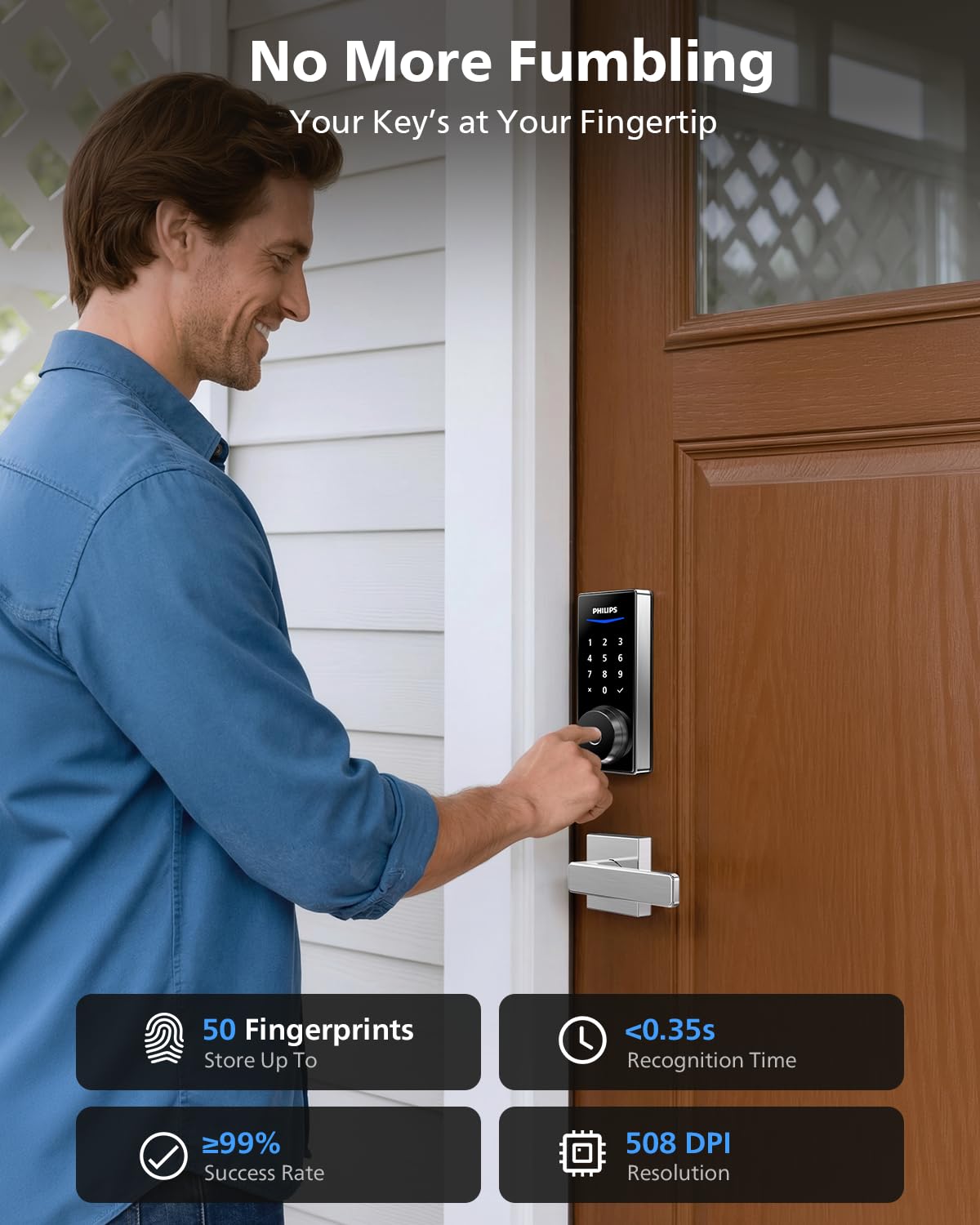 Philips Wi‑Fi door lock keypad unlock panel enabling quick PIN access.