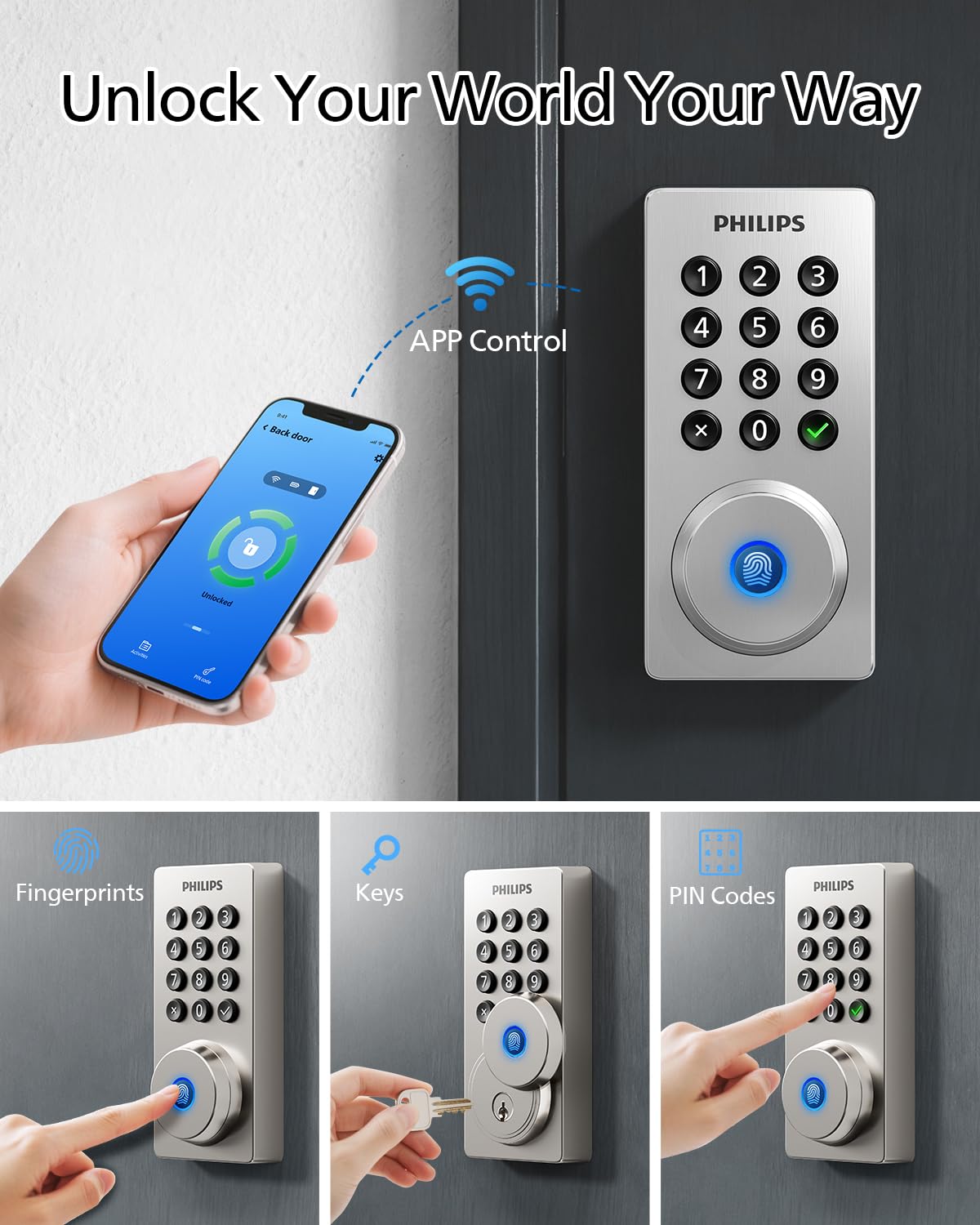 Philips Wi‑Fi Door Lock inside panel — compact design for easy installation.