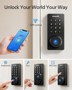 Philips Wi-Fi door lock inside view with bolt extended highlighting hands-free operation.