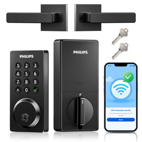 Philips WiFi smart door lock exterior with handle for convenient keyless entry.