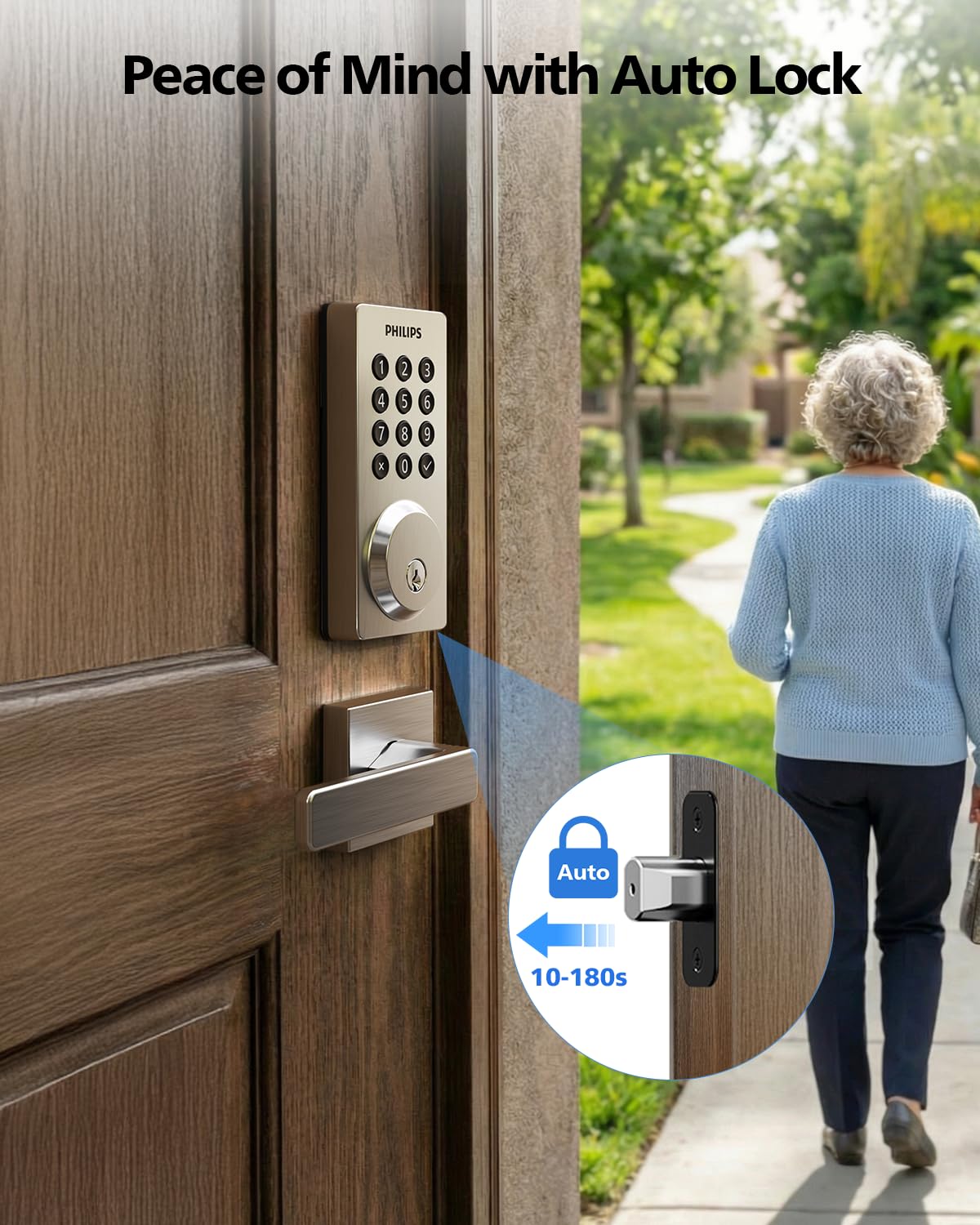 Battery life up to six months with low-battery alerts on Philips lock.