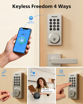 Voice unlock with Alexa or Google Assistant for hands-free entry with Philips lock.