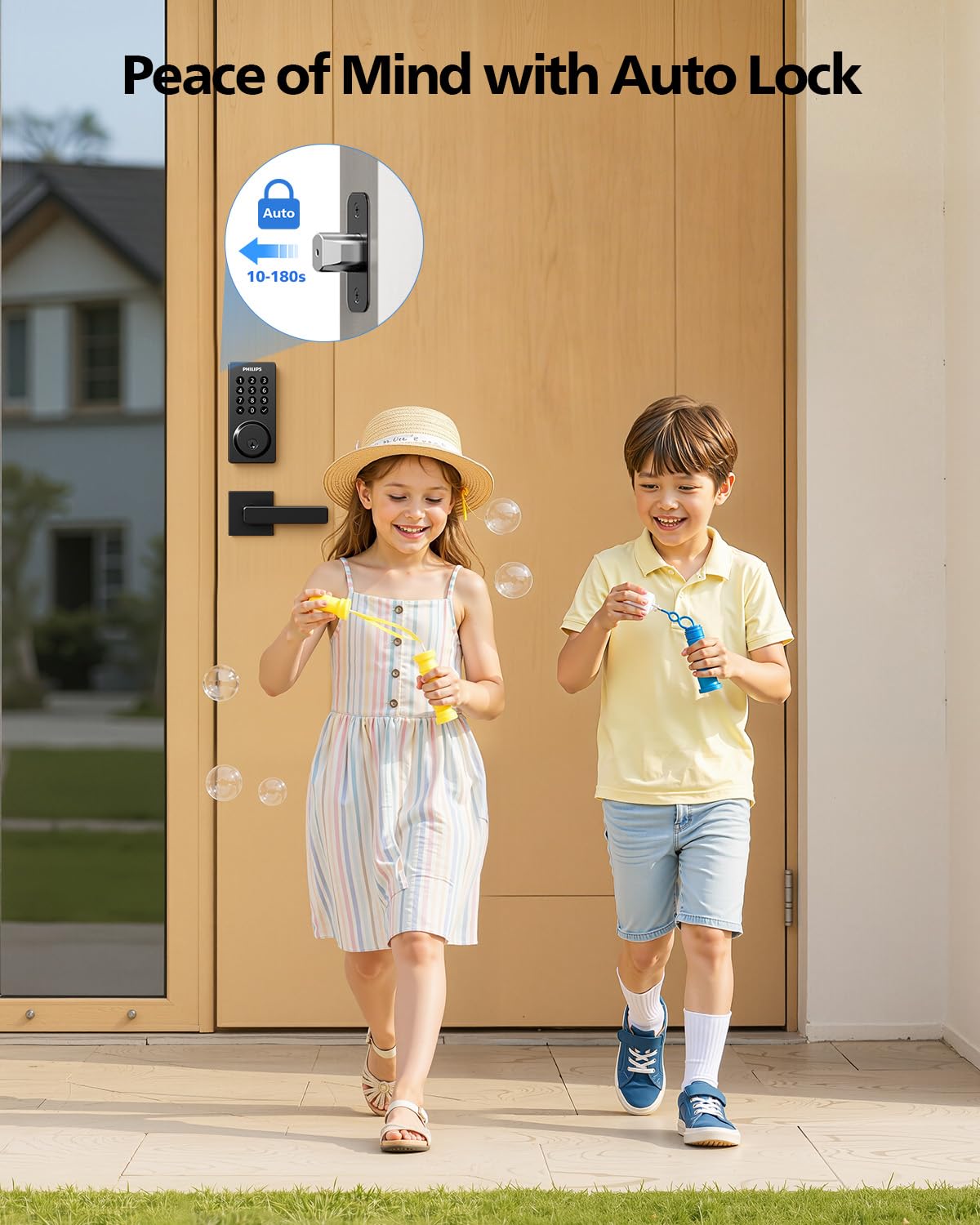Philips WiFi lock shown with voice control via Alexa and Google Assistant.