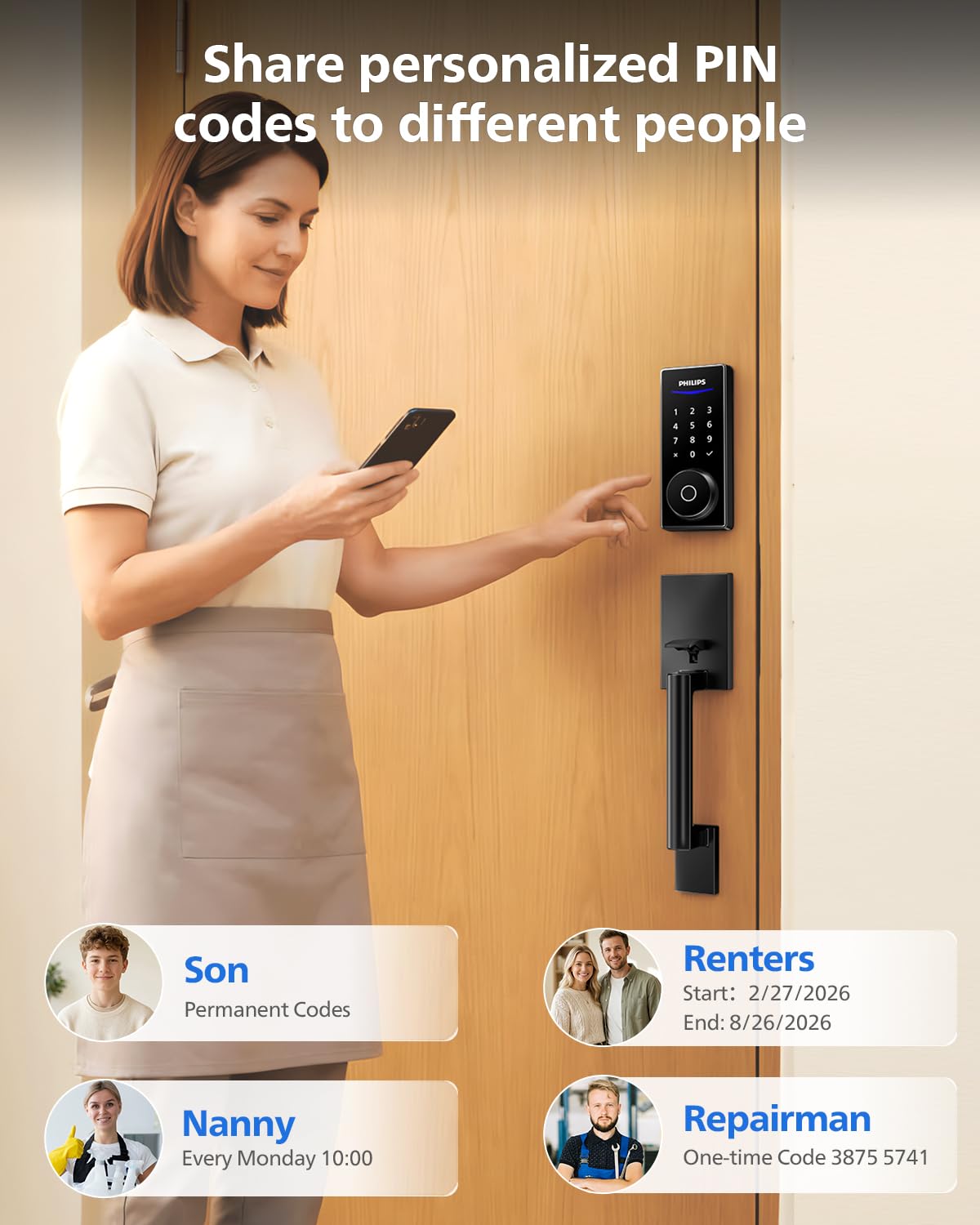 Philips WiFi Smart Lock app control screen illustrates remote access