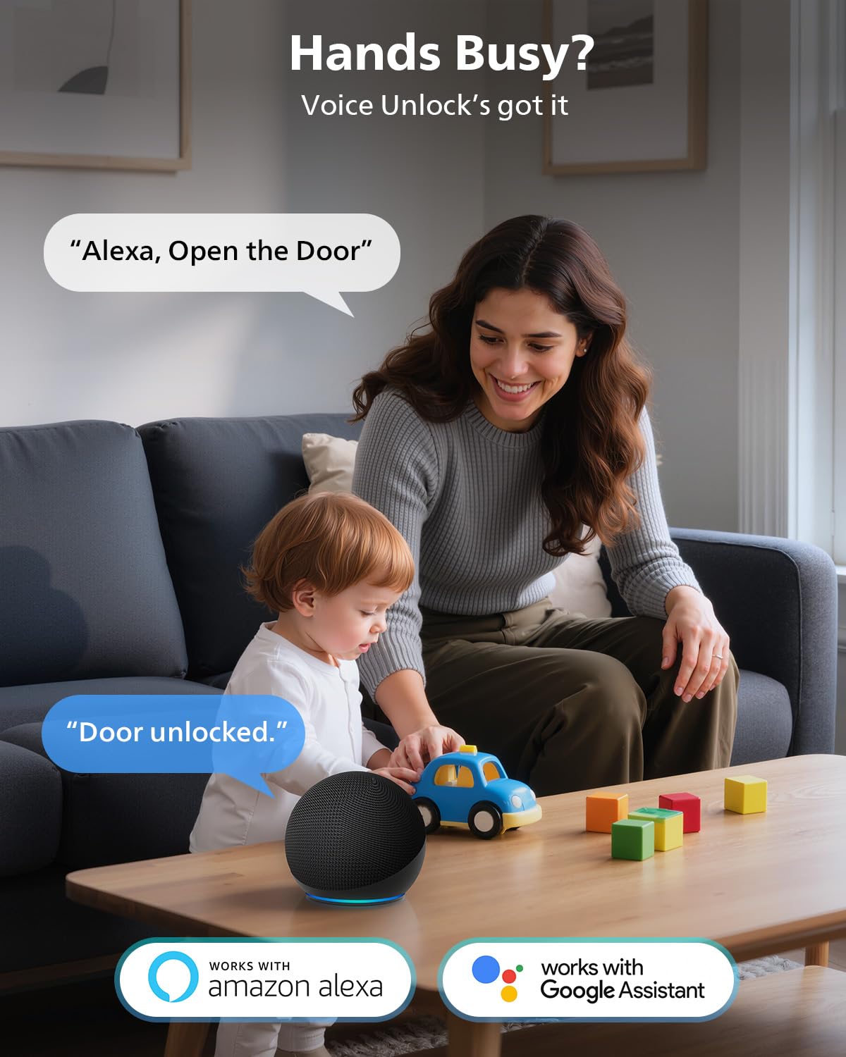 Phone screen shows Philips app controlling door remotely for convenience.