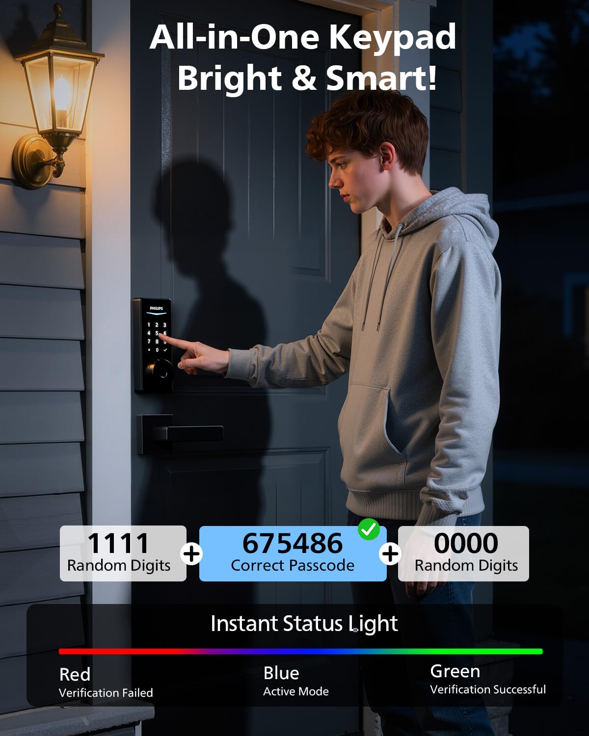 Auto-lock engages when the door is fully closed on Philips smart lock.