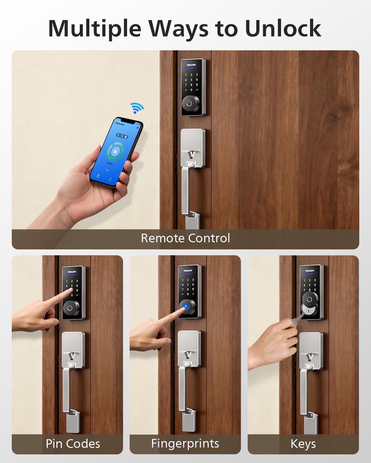 Close-up of keypad entry on Philips lock for quick PIN access.