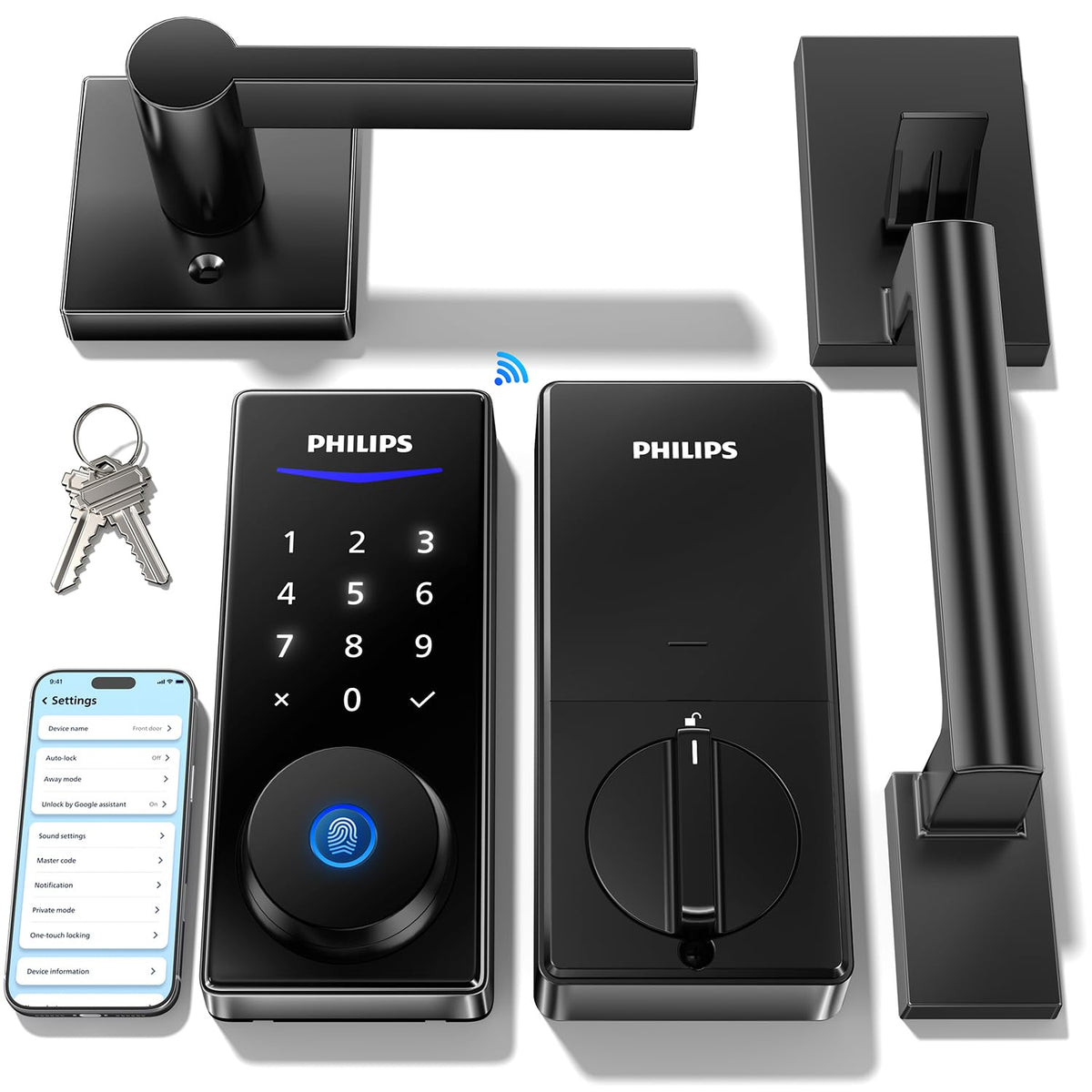 Philips WiFi Smart Lock with Handle front view shows sleek design and secure entry