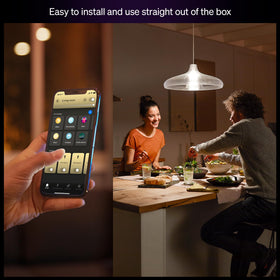 Philips Hue A19 smart bulb with voice and app control.