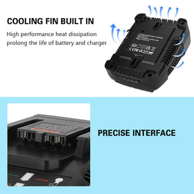 Philophca 18V charger side ports allow easy connection to multiple packs.