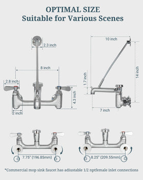 Phivan 8-inch adjustable center fits various mop sink layouts.