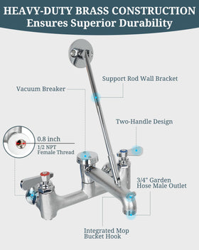 Phivan mop sink faucet vacuum breaker detail shows backflow prevention for safer cleaning.