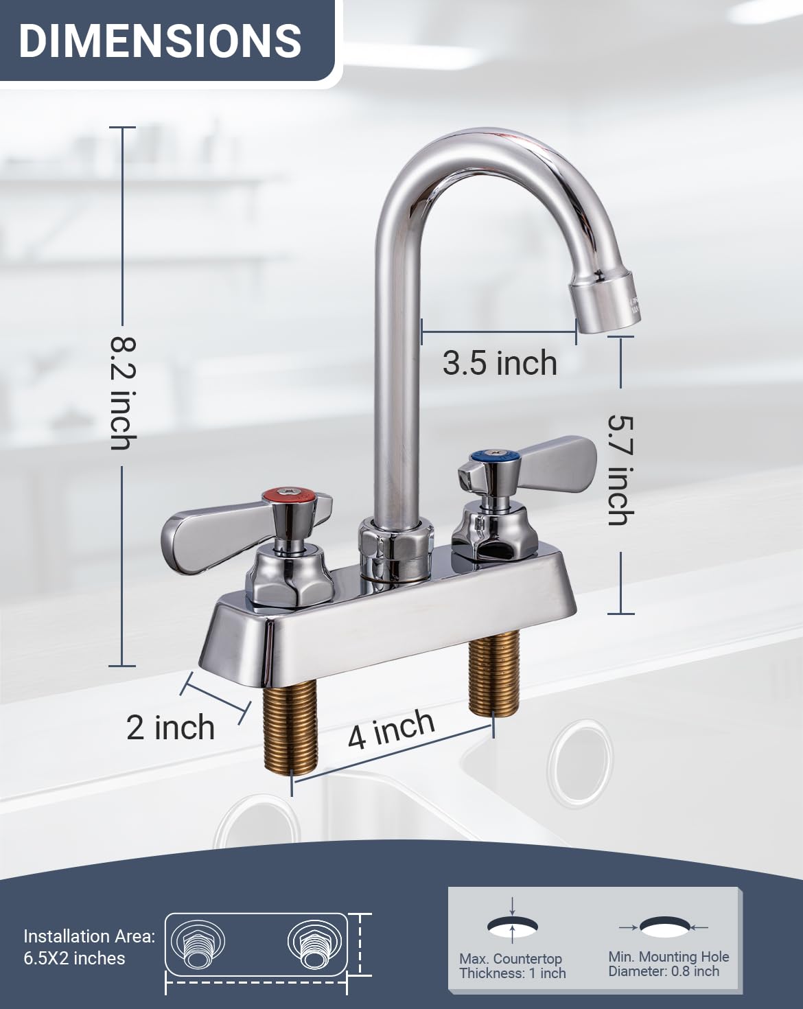 Phivan utility sink faucet with two handles for precise temperature control