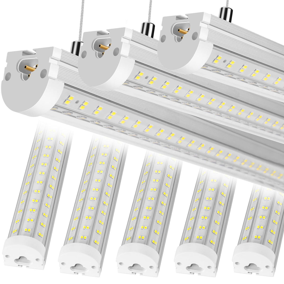 Phiwicsh 8ft U-Shape LED light, front view, bright 6500K illumination for garages