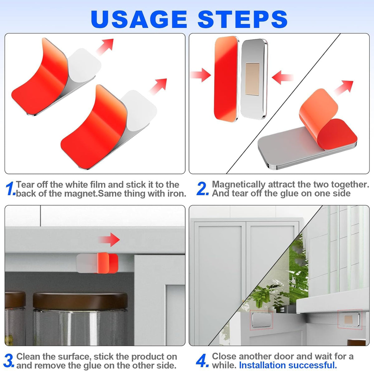 PHIXBEAR pack of 4 adhesive magnets offers flexible, tool-free installation.
