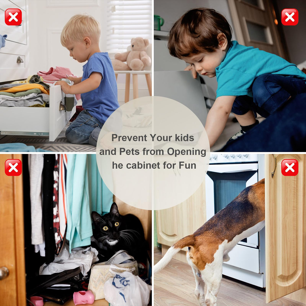 PHIXBEAR safety latch helps keep curious kids and pets away from cabinets